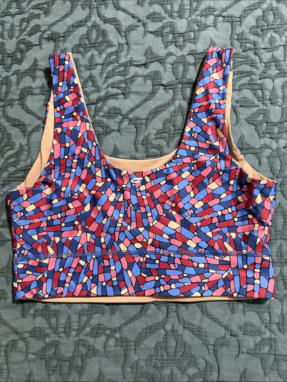 Fabletics reversible sports bra geometric pattern one side nude on other no tags